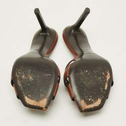 Pre Owned Saint Laurent Tribute Size 38 Brown Leather Slide Sandals