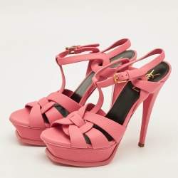 Pre Owned Saint Laurent Tribute Size 37.5 Pink Leather Platform Sandals