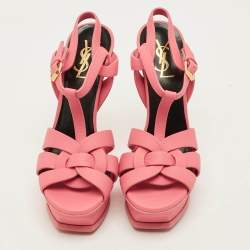 Pre Owned Saint Laurent Tribute Size 37.5 Pink Leather Platform Sandals