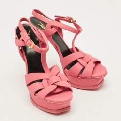 Pre Owned Saint Laurent Tribute Size 37.5 Pink Leather Platform Sandals