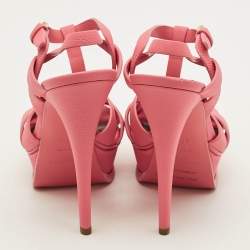 Pre Owned Saint Laurent Tribute Size 37.5 Pink Leather Platform Sandals