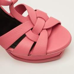Pre Owned Saint Laurent Tribute Size 37.5 Pink Leather Platform Sandals