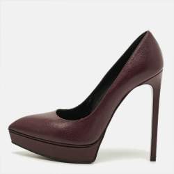 Pre Owned Saint Laurent Janis Size 38 Burgundy Leather Platform Pumps
