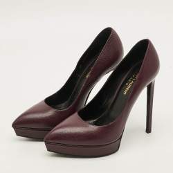 Pre Owned Saint Laurent Janis Size 38 Burgundy Leather Platform Pumps