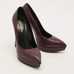 Pre Owned Saint Laurent Janis Size 38 Burgundy Leather Platform Pumps