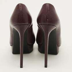 Pre Owned Saint Laurent Janis Size 38 Burgundy Leather Platform Pumps
