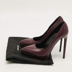 Pre Owned Saint Laurent Janis Size 38 Burgundy Leather Platform Pumps