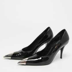 مملوكة مسبقًا حذاء كعب عالي سان لوران جانيس مقدمة مدببة جلد أسود / أحمر مقاس 35.5 مزين بمعدن