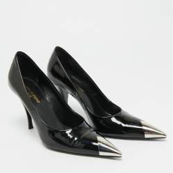 مملوكة مسبقًا حذاء كعب عالي سان لوران جانيس مقدمة مدببة جلد أسود / أحمر مقاس 35.5 مزين بمعدن