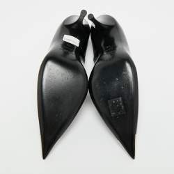 مملوكة مسبقًا حذاء كعب عالي سان لوران جانيس مقدمة مدببة جلد أسود / أحمر مقاس 35.5 مزين بمعدن