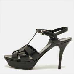 Pre Owned Saint Laurent Tribute Size 39 Black Leather Platform Sandals