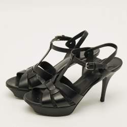 Pre Owned Saint Laurent Tribute Size 39 Black Leather Platform Sandals