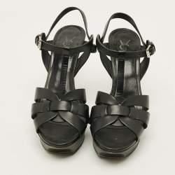 Pre Owned Saint Laurent Tribute Size 39 Black Leather Platform Sandals