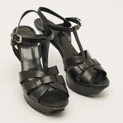 Pre Owned Saint Laurent Tribute Size 39 Black Leather Platform Sandals