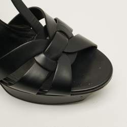 Pre Owned Saint Laurent Tribute Size 39 Black Leather Platform Sandals