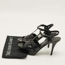 Pre Owned Saint Laurent Tribute Size 39 Black Leather Platform Sandals