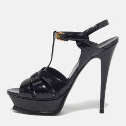 Pre Owned Saint Laurent Tribute Size 39 Black Leather Platform Sandals