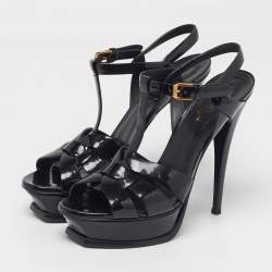 Pre Owned Saint Laurent Tribute Size 39 Black Leather Platform Sandals