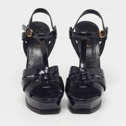 Pre Owned Saint Laurent Tribute Size 39 Black Leather Platform Sandals