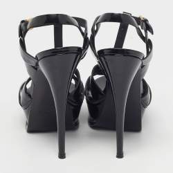 Pre Owned Saint Laurent Tribute Size 39 Black Leather Platform Sandals