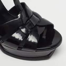 Pre Owned Saint Laurent Tribute Size 39 Black Leather Platform Sandals