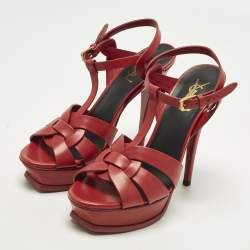 Pre Owned صندل سان لوران باريس تريبوت جلد لامع أخضر مقاس 37