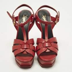 Pre Owned صندل سان لوران باريس تريبوت جلد لامع أخضر مقاس 37