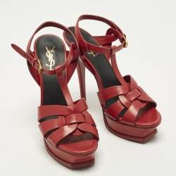 Pre Owned صندل سان لوران باريس تريبوت جلد لامع أخضر مقاس 37