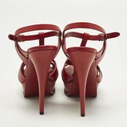 Pre Owned صندل سان لوران باريس تريبوت جلد لامع أخضر مقاس 37