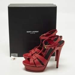 Pre Owned صندل سان لوران باريس تريبوت جلد لامع أخضر مقاس 37