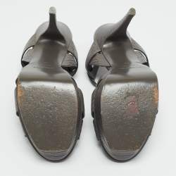 Pre Owned Saint Laurent Tribute Size 39 Grey Lizard Embossed Leather Platform Sandals