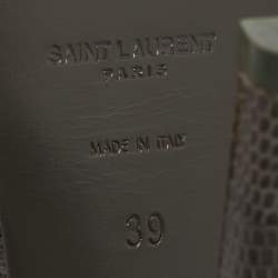 Pre Owned Saint Laurent Tribute Size 39 Grey Lizard Embossed Leather Platform Sandals