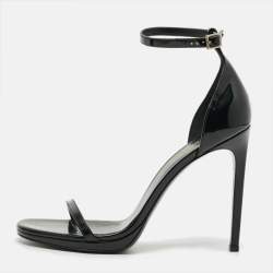 مملوكة مسبقًا Saint Laurent Opyum Size 38.5 Black Patent Leather Ankle Strap Sandals