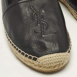 Pre Owned حذاء إسبادريل فلات جلد أسود سان لوران لوجو مقاس 37