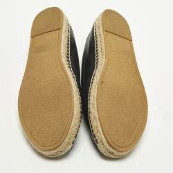 Pre Owned حذاء إسبادريل فلات جلد أسود سان لوران لوجو مقاس 37