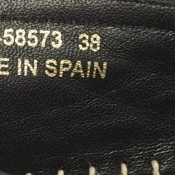 Pre Owned حذاء إسبادريل فلات جلد أسود سان لوران لوجو مقاس 37