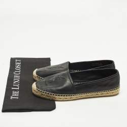 Pre Owned حذاء إسبادريل فلات جلد أسود سان لوران لوجو مقاس 37