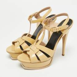 Pre Owned Saint Laurent Tribute Size 39 Beige Patent Leather Platform Sandals