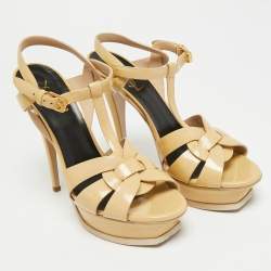 Pre Owned Saint Laurent Tribute Size 39 Beige Patent Leather Platform Sandals