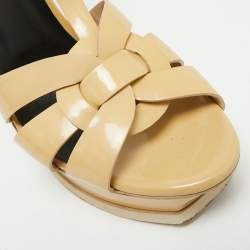 Pre Owned Saint Laurent Tribute Size 39 Beige Patent Leather Platform Sandals