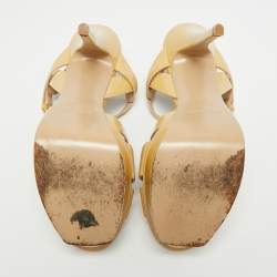 Pre Owned Saint Laurent Tribute Size 39 Beige Patent Leather Platform Sandals