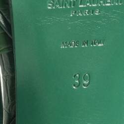 مملوكة مسبقًا Saint Laurent Tribute Size 39 Green Croc Embossed Leather Ankle Strap Sandals