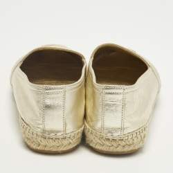 Pre Owned Saint Laurent Cassandre Size 38 Gold Leather Espadrille Flats
