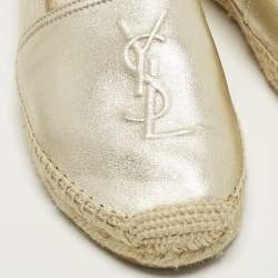 Pre Owned Saint Laurent Cassandre Size 38 Gold Leather Espadrille Flats