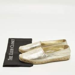 Pre Owned Saint Laurent Cassandre Size 38 Gold Leather Espadrille Flats