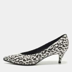 Pre Owned Saint Laurent Charlotte Size 40 Black/White Leather Pointed Toe Pumps