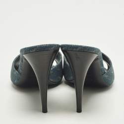 Pre Owned Saint Laurent LA 16 Size 39 Blue Monogram Denim Slide Sandals