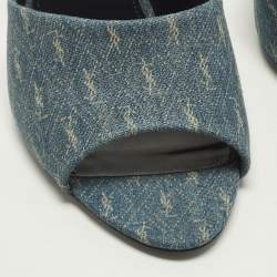 Pre Owned Saint Laurent LA 16 Size 39 Blue Monogram Denim Slide Sandals