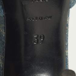 Pre Owned Saint Laurent LA 16 Size 39 Blue Monogram Denim Slide Sandals