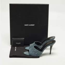 Pre Owned Saint Laurent LA 16 Size 39 Blue Monogram Denim Slide Sandals